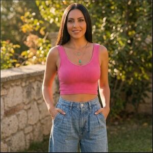 Vibrant Pink Ribbed Tank Top